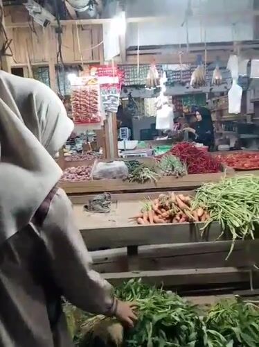 Fresh produce browsing at a local indoor market in Indonesia