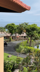 Tourist explores Balinese resort complex in Kuta Selatan