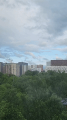 Rainbow appears over Moscow during early morning rain
