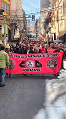 Labor unions march through La Paz with police presence