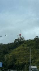 Red and white tower observed on Indonesian hillside