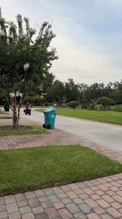 Motorcycle ride through suburban Orlando, desk scene nearby