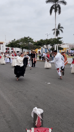 Traditional street dancing in Trujillo's town square