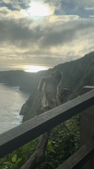 Monkeys with cups gather at Nusa Penida ocean viewpoint