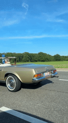 Gold Mercedes convertible spotted on German highway near Pleidelsheim