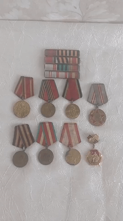 Soviet medals and documents displayed in rural Belarus home