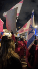 Anti-government protesters rally in Tel Aviv with political signs