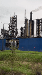 Industrial complex operates in Cherepovets, Russia on overcast day