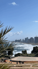 Tel Aviv skyline captured from elevated park viewpoint
