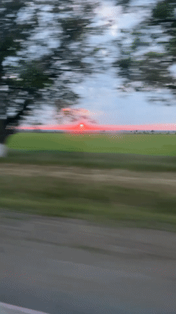 Sunset filmed from moving vehicle in Slobozia, Moldova