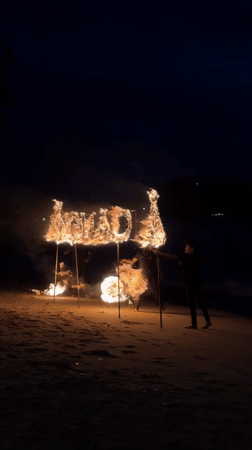 Fire performers stage nighttime beach show in Thailand