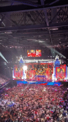 Large patriotic indoor event with traditional performances in Moscow