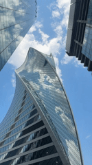 Moscow skyscrapers photographed under clear blue skies
