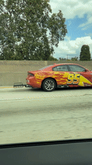 Lightning McQueen-themed Dodge Charger spotted on Los Angeles highway