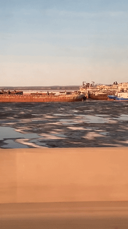 Spring waterways observed in Chaikovsky harbor and highway