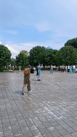 Browsing souvenir shops and blue domes in central Samarkand