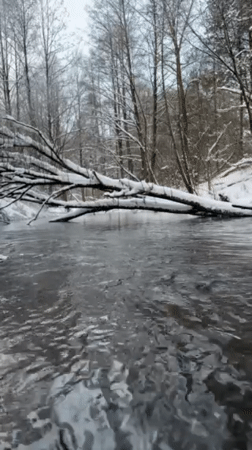 Winter river scenes documented in Belarus countryside