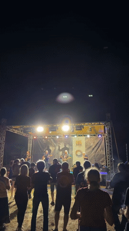 Live band plays outdoor night concert in Tutrakan, Bulgaria