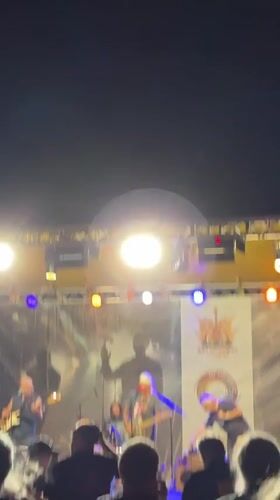 Live band plays outdoor night concert in Tutrakan, Bulgaria