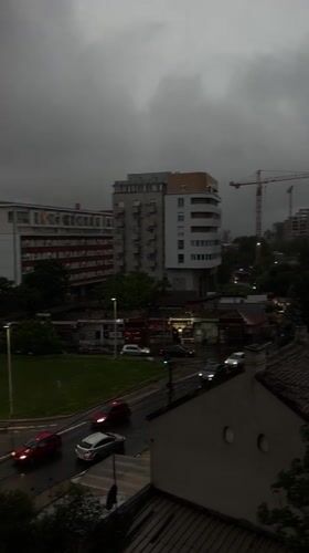 Rainy afternoon traffic observed at Belgrade crossroad