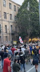 Demonstration with multiple flags marches through Tbilisi streets