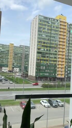 Apartment window view captured in Murino, Russia