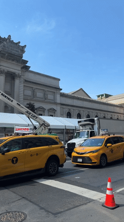 White tent erected at Metropolitan Museum entrance