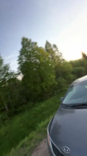 Woman takes roadside selfies in Ilyinsky, Russia