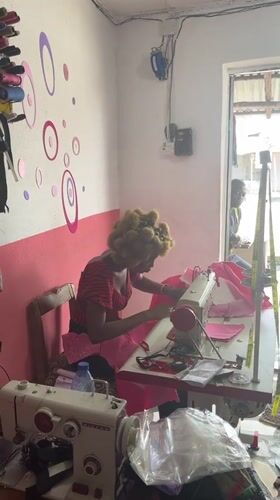 Tailor shop documented during morning work session in Badagry