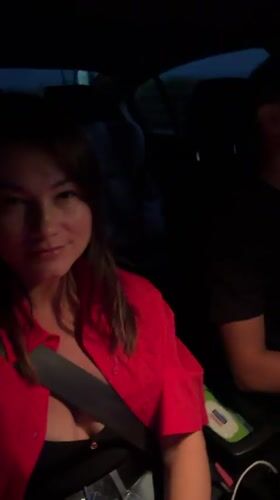 Woman photographed smiling in car passenger seat in Prijevor