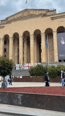 Banner with Ilia II portrait displayed at Georgia Parliament building