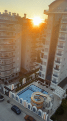 Urban sunset views and cat portrait captured in residential area