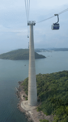 Cable car passenger films coastal panorama in Phú Quốc