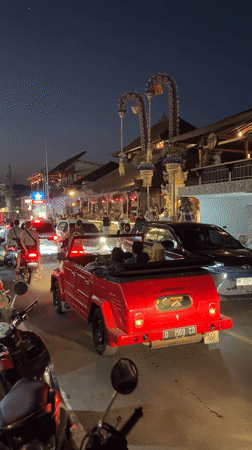 Evening street life documented in Ubud, Bali tourist district