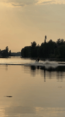 Jet skier enjoys calm evening waters near Shchelkovo