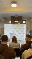 Indoor presentation draws crowd in ornate Kyiv hall