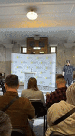Indoor presentation draws crowd in ornate Kyiv hall