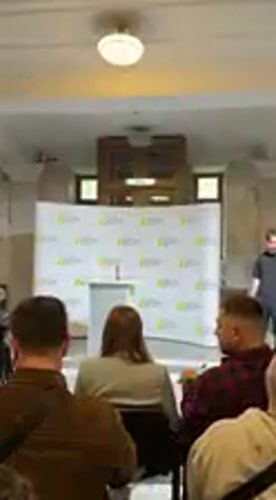 Indoor presentation draws crowd in ornate Kyiv hall