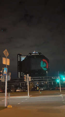 Nighttime illuminations captured across central Minsk landmarks May 1
