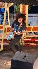 Live band performs outdoor street concert in Lhokseumawe, Indonesia