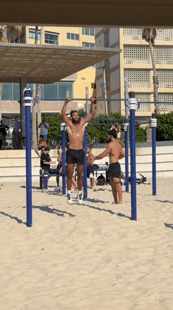 Beach fitness activities documented at Tel Aviv workout area