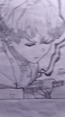 Anime character drawing captured in black and white artwork