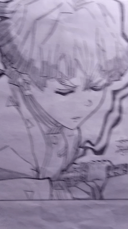 Anime character drawing captured in black and white artwork