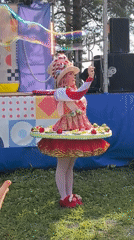 Bubble show performer entertains a crowd in Gorny, Russia
