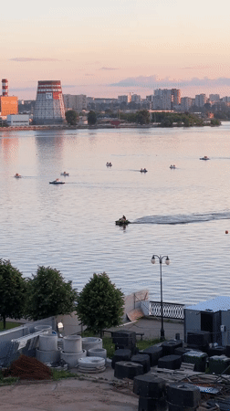 Evening leisure activity captures along Izhevsk Pond embankment