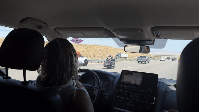Female driver with braided hair spotted on Palm Springs highway