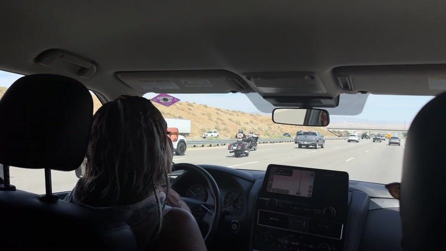 Female driver with braided hair spotted on Palm Springs highway