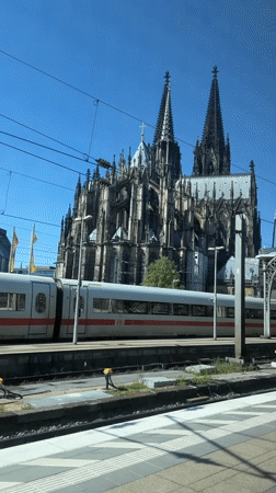 Train departure recorded from passenger window in Cologne