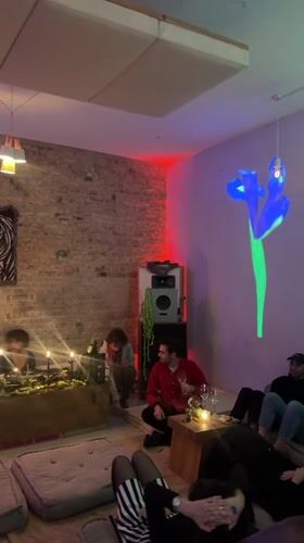 Intimate social gathering documented in Berlin residential setting