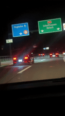 Night highway driving footage captures multiple Mustangs near Kloten